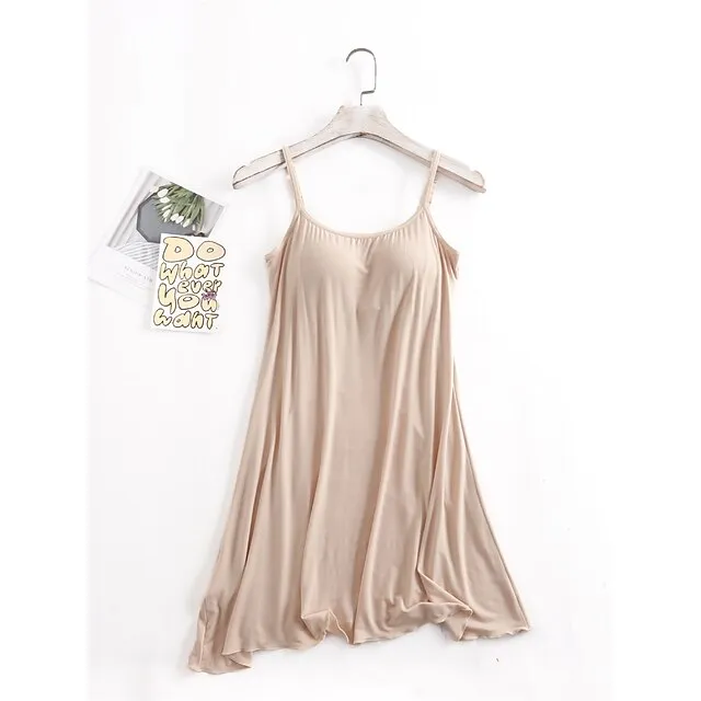 Women’s Pajamas Nightgown Nightshirt Dress Pure Color Simple Comfort Home Daily Bed Modal Breathable Straps Sleeveless Strap Top Chest pads Summer Black Pink 066c5f924f34ff629f240e3228133385