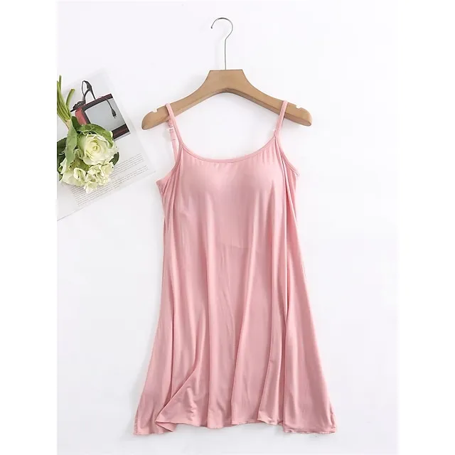 Women's Pajamas Nightgown Nightshirt Dress Pure Color Simple Comfort Home Daily Bed Modal Breathable Straps Sleeveless Strap Top Chest pads Summer Black Pink 31bbf79a8f99766f423c0ae4b3c99365