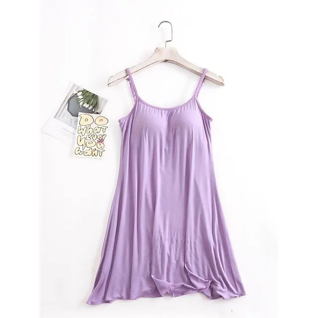 Women’s Pajamas Nightgown Nightshirt Dress Pure Color Simple Comfort Home Daily Bed Modal Breathable Straps Sleeveless Strap Top Chest pads Summer Black Pink 76b02b1bae1bdc7abf1deecee0797864
