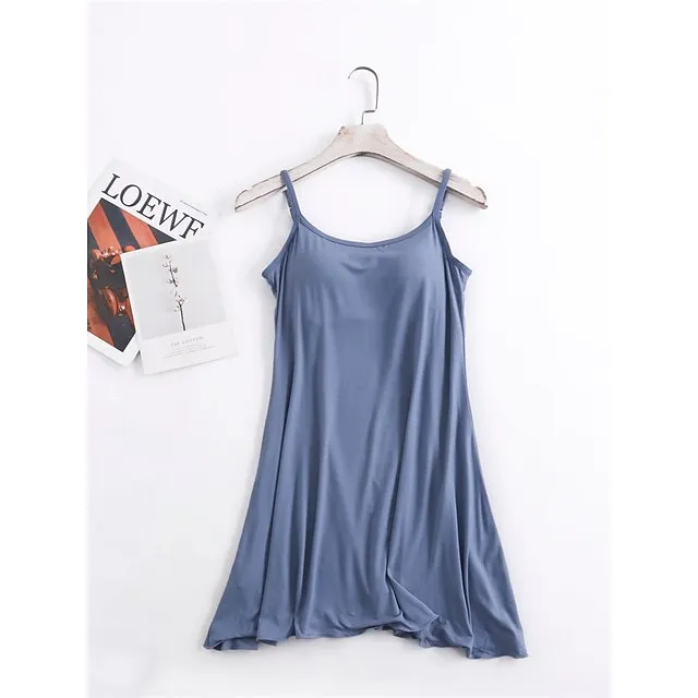 Women’s Pajamas Nightgown Nightshirt Dress Pure Color Simple Comfort Home Daily Bed Modal Breathable Straps Sleeveless Strap Top Chest pads Summer Black Pink adf5c24c0d5812c06728a3fc1cec95b7
