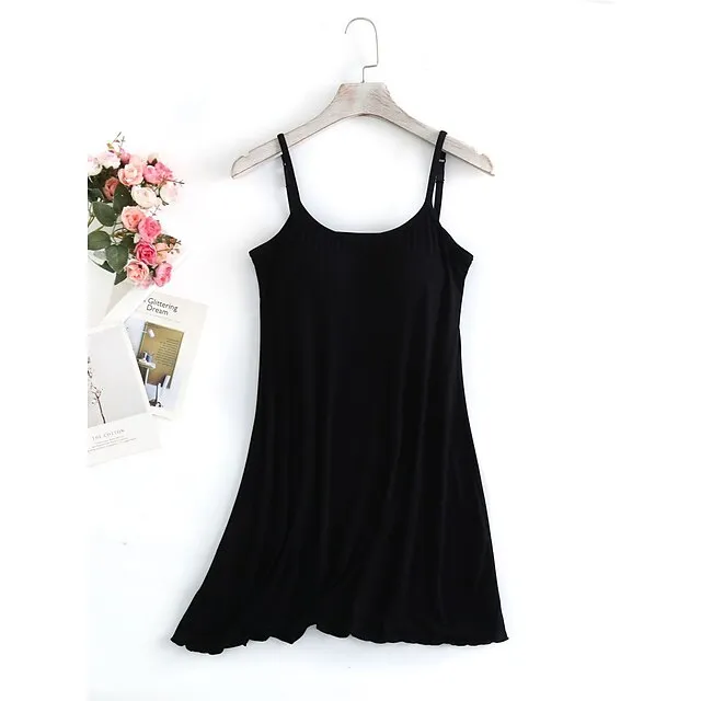 Women’s Pajamas Nightgown Nightshirt Dress Pure Color Simple Comfort Home Daily Bed Modal Breathable Straps Sleeveless Strap Top Chest pads Summer Black Pink d765b020a86c8b347befd61f06501f62