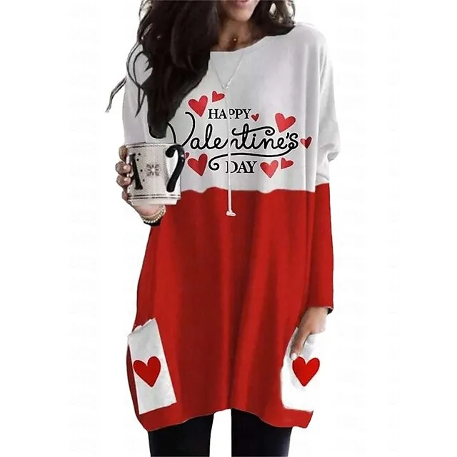 Women’s Pajamas Nightgown Nightshirt Dress Heart Letter Fashion Comfort Home Daily Bed Polyester Breathable Crew Neck Long Sleeve Pocket Summer Spring Red Khaki 85301590379de9260b77cbd83271e4d0