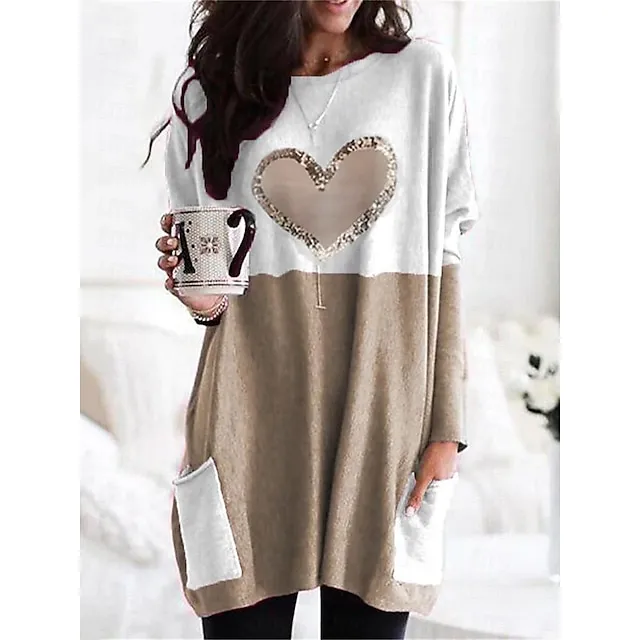 Women’s Pajamas Nightgown Nightshirt Dress Heart Letter Fashion Comfort Home Daily Bed Polyester Breathable Crew Neck Long Sleeve Pocket Summer Spring Red Khaki b9c4365a96a507440bd1519e2d313982