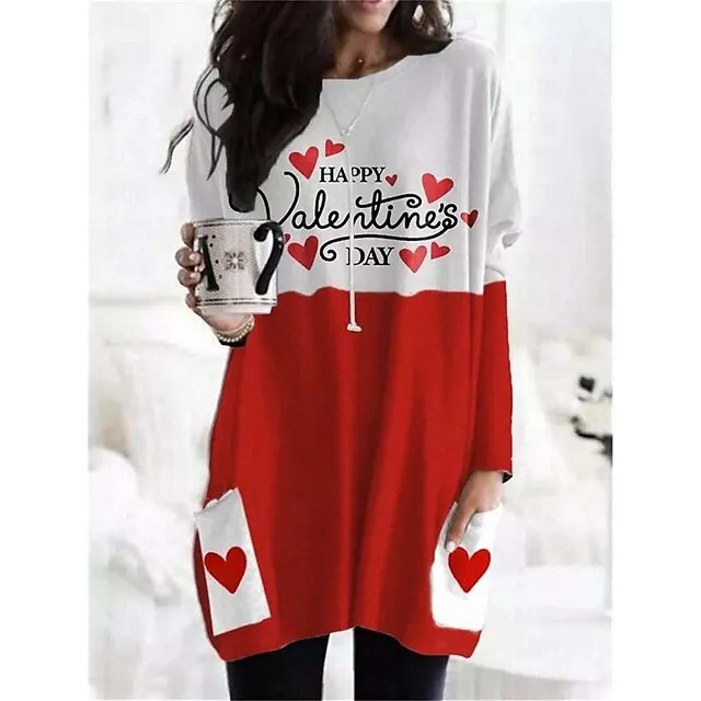 Women's Pajamas Nightgown Nightshirt Dress Heart Letter Fashion Comfort Home Daily Bed Polyester Breathable Crew Neck Long Sleeve Pocket Summer Spring Red Khaki e0d1f20fa86a3bb376cb96da522e420f