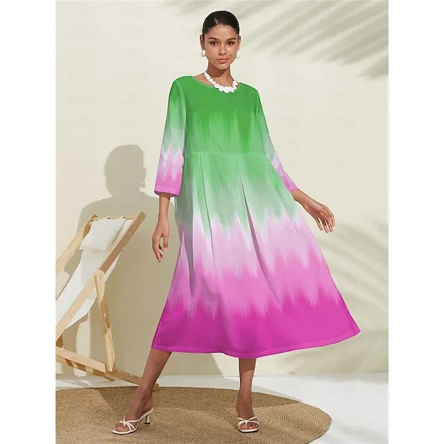 Women’s Casual Dress Swing Dress Ombre Pocket Print Crew Neck Long Dress Maxi Dress Streetwear Maxi Street Date 3/4 Length Sleeve Loose Fit Blue Purple Green Summer Spring S M L XL XXL 0adbaca7b6130ff8ade314998342044e