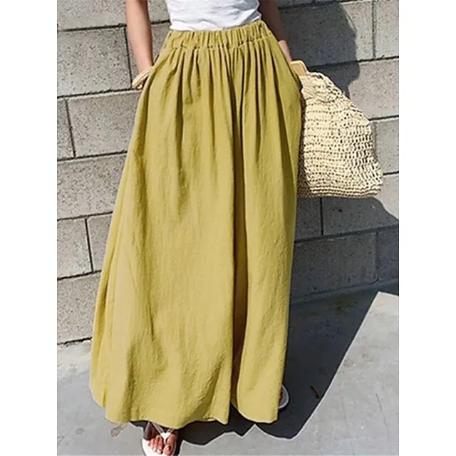 Women’s Wide Leg Linen Pants Pants Trousers Cotton Linen Plain Pocket Long High Waist Basic Casual Daily Wear Vacation Black Yellow S M Summer Spring 17c37f88bf7edf6f3c9734720766e926