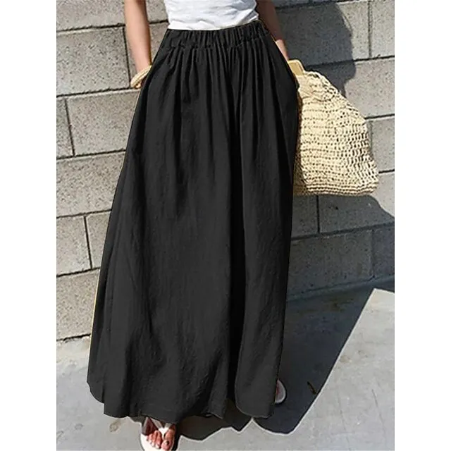 Women’s Wide Leg Linen Pants Pants Trousers Cotton Linen Plain Pocket Long High Waist Basic Casual Daily Wear Vacation Black Yellow S M Summer Spring 19579b09b479fc905820105063e58c26