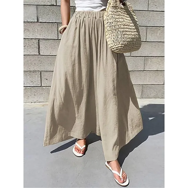 Women’s Wide Leg Linen Pants Pants Trousers Cotton Linen Plain Pocket Long High Waist Basic Casual Daily Wear Vacation Black Yellow S M Summer Spring 8844b9ff0ced8e3cc8baeade4ceb13c2