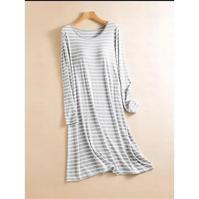Women’s Pajamas Nightgown Nightshirt Dress Stripe Fashion Comfort Home Daily Bed Modal Breathable Crew Neck Long Sleeve Summer Black Pink 0eb33ee2bfb2588f1b57ade2739015bf