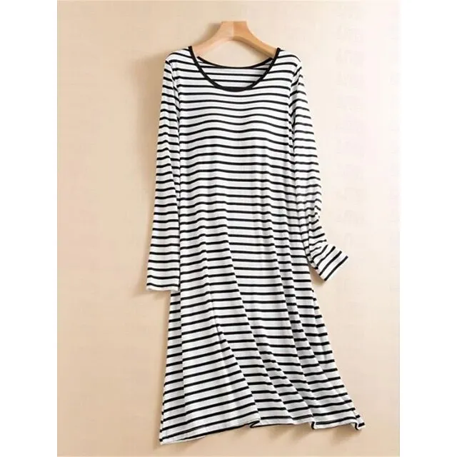 Women’s Pajamas Nightgown Nightshirt Dress Stripe Fashion Comfort Home Daily Bed Modal Breathable Crew Neck Long Sleeve Summer Black Pink 2399f858f8b37606f5974b6c5d74c2b5