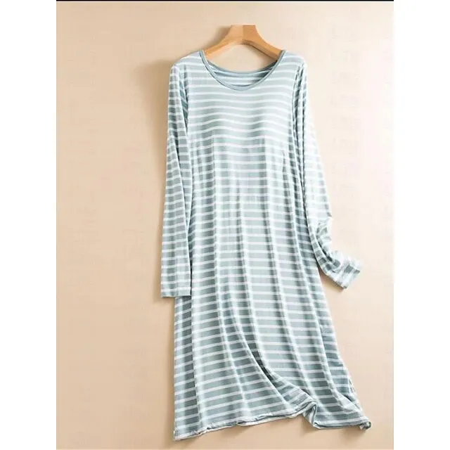 Women’s Pajamas Nightgown Nightshirt Dress Stripe Fashion Comfort Home Daily Bed Modal Breathable Crew Neck Long Sleeve Summer Black Pink 2cc3f35c9296623e6a1bf67c280b9473
