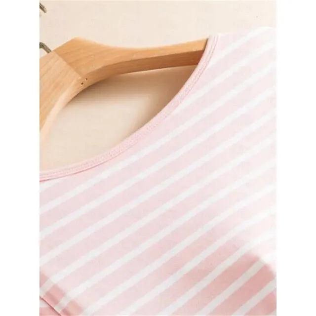 Women’s Pajamas Nightgown Nightshirt Dress Stripe Fashion Comfort Home Daily Bed Modal Breathable Crew Neck Long Sleeve Summer Black Pink ee3dc7ddd5042a8e53b713c6038f1a79