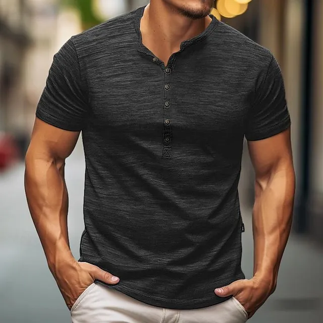Men’s Henley Shirt Tee Top Plain Henley Street Vacation Short Sleeves Clothing Apparel Fashion Designer Basic de0780681b50d3be85ade1ba206fb9a1