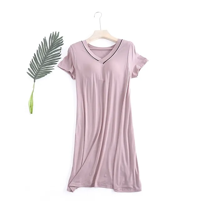 Women’s Pajamas Nightgown Nightshirt Dress Pure Color Simple Comfort Home Daily Bed Modal Breathable V Wire Short Sleeve Summer Black Pink 7d0cffc09a65bdb754165403bcbad651