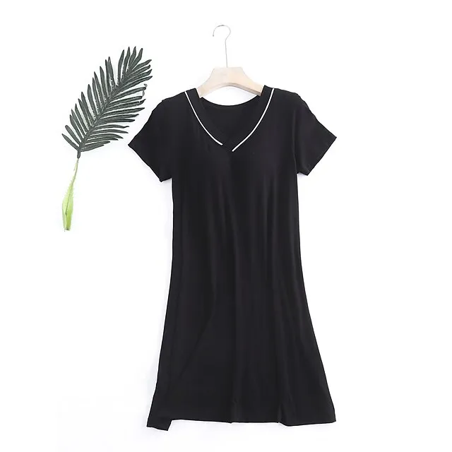 Women’s Pajamas Nightgown Nightshirt Dress Pure Color Simple Comfort Home Daily Bed Modal Breathable V Wire Short Sleeve Summer Black Pink b0e0f02ea3ec237e706dcb6778abe056