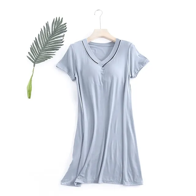 Women’s Pajamas Nightgown Nightshirt Dress Pure Color Simple Comfort Home Daily Bed Modal Breathable V Wire Short Sleeve Summer Black Pink d7827f6f76d9da94b99541c193581cd3