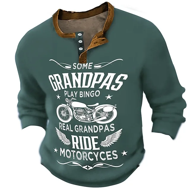 Graphic Motorcycle Fashion Daily Casual Men's 3D Print Henley Shirt Casual Holiday Going out T shirt Black Green Dark Blue Long Sleeve Henley Shirt Spring & Fall Clothing Apparel S M L XL XXL 3XL 4XL