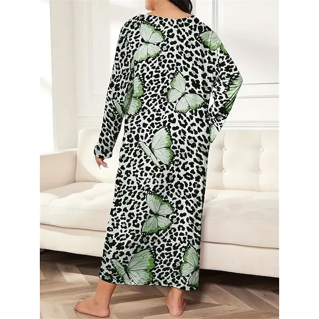 Women’s Plus Size Pajamas Sleepwear Nightshirt Sleep Shirt Heart Butterfly Fashion Casual Home Bed Polyester Comfort Breathable Crew Neck Long Sleeve Spring Purple black Lotus Pink 09f8f3c573f1cddb8e875b5cf014e896