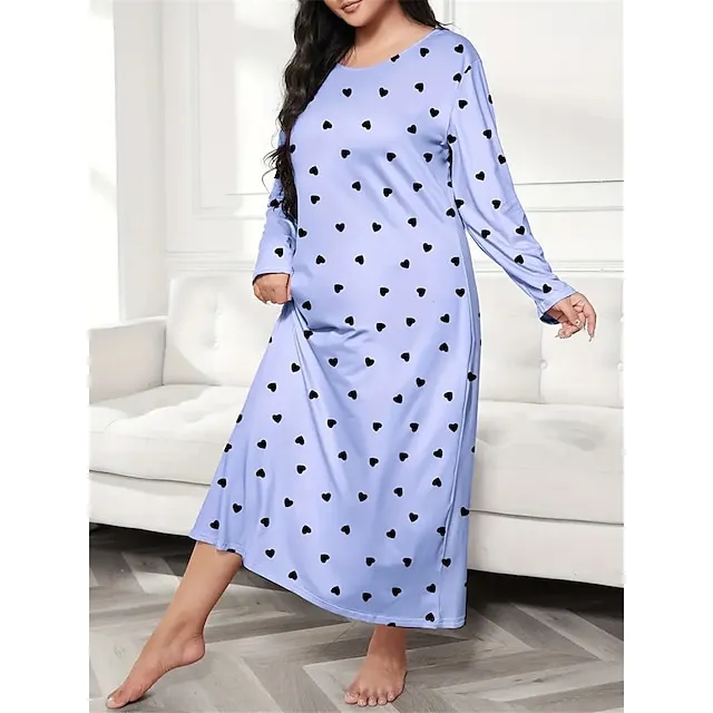 Women’s Plus Size Pajamas Sleepwear Nightshirt Sleep Shirt Heart Butterfly Fashion Casual Home Bed Polyester Comfort Breathable Crew Neck Long Sleeve Spring Purple black Lotus Pink 3844908703ce014a921ebebf023217f9