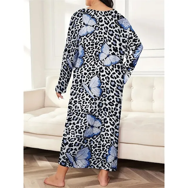 Women’s Plus Size Pajamas Sleepwear Nightshirt Sleep Shirt Heart Butterfly Fashion Casual Home Bed Polyester Comfort Breathable Crew Neck Long Sleeve Spring Purple black Lotus Pink 934bd29b32494e644dc82eb4615133c2