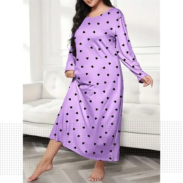Women’s Plus Size Pajamas Sleepwear Nightshirt Sleep Shirt Heart Butterfly Fashion Casual Home Bed Polyester Comfort Breathable Crew Neck Long Sleeve Spring Purple black Lotus Pink b2f29a82c8a9a3dce33c18c367298dc4