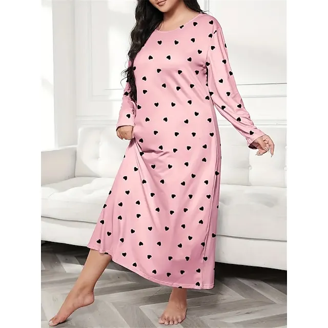 Women's Plus Size Pajamas Sleepwear Nightshirt Sleep Shirt Heart Butterfly Fashion Casual Home Bed Polyester Comfort Breathable Crew Neck Long Sleeve Spring Purple black Lotus Pink ea83bd394f12f73d1412dd761454e35c