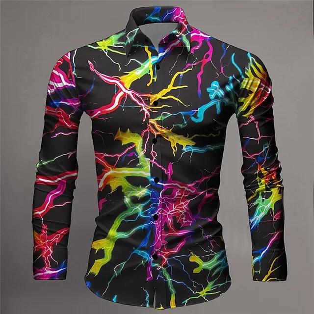 Crack Abstract Men's Shirt Daily Wear Going out Spring & Summer Turndown Long Sleeve Purple, Green, Gray S, M, L 4-Way Stretch Fabric Shirt 8baf7520f92eec18b105bafd2df6b11e