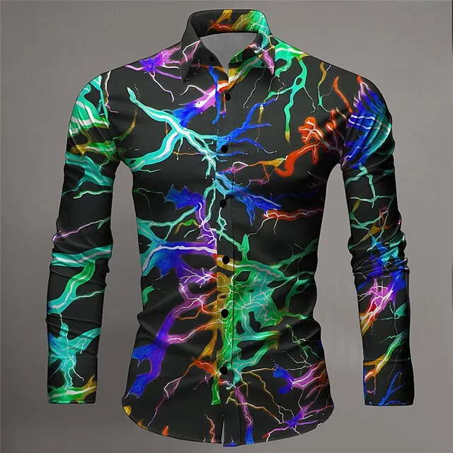 Crack Abstract Men’s Shirt Daily Wear Going out Spring & Summer Turndown Long Sleeve Purple, Green, Gray S, M, L 4-Way Stretch Fabric Shirt e544be40b6cc8392b3ee3950fee19de8