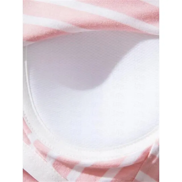 Women’s Pajamas Nightgown Nightshirt Dress Stripe Fashion Comfort Home Daily Bed Modal Breathable V Wire Short Sleeve Chest pads Summer Black Light Green f590b2e4dbc3301ad14cdf34e8863cd4