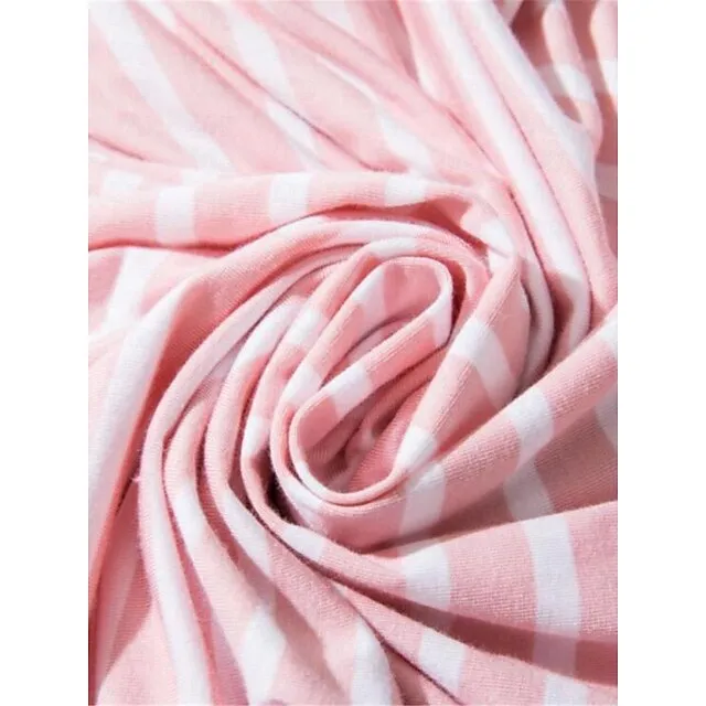 Women’s Pajamas Nightgown Nightshirt Dress Stripe Fashion Comfort Home Daily Bed Modal Breathable V Wire Short Sleeve Chest pads Summer Black Light Green fe891a4d0523cd5372aa3e72e9dc3c30
