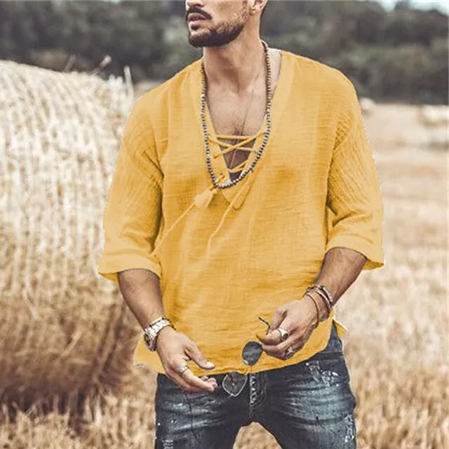 Men’s T shirt Tee Tee Tee Top Plain V Neck Street Vacation Half-Sleeve Lace up Clothing Apparel Fashion Designer Basic 4a0ab12ddfcc5917f96c2cce63f9dc7a