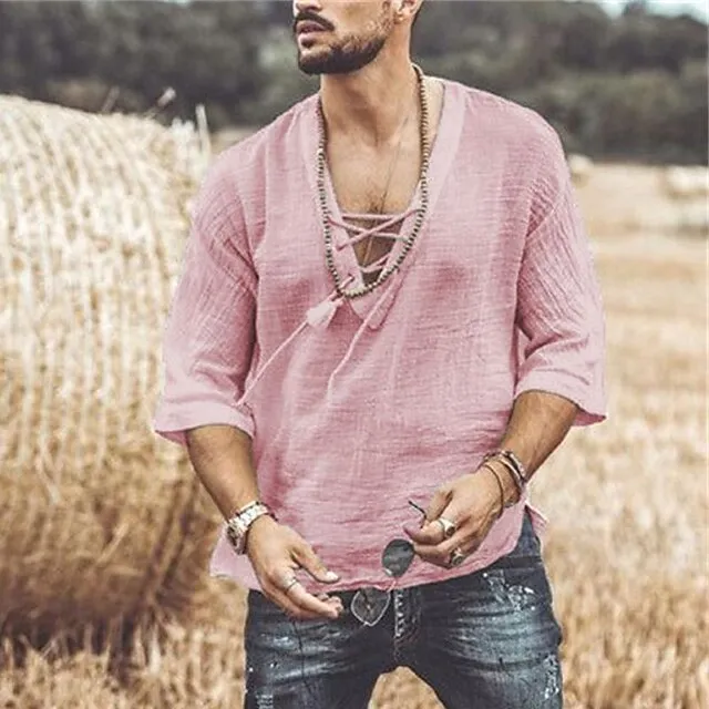 Men’s T shirt Tee Tee Tee Top Plain V Neck Street Vacation Half-Sleeve Lace up Clothing Apparel Fashion Designer Basic 5df01e7d4f8035da866bcf5c4e5a61f2