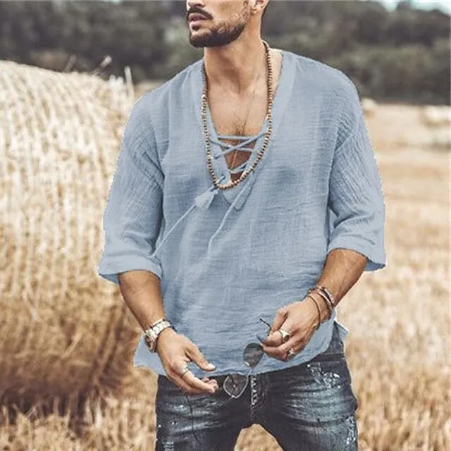 Men’s T shirt Tee Tee Tee Top Plain V Neck Street Vacation Half-Sleeve Lace up Clothing Apparel Fashion Designer Basic 7fb6986408906dddf32f93ee097c7d1f