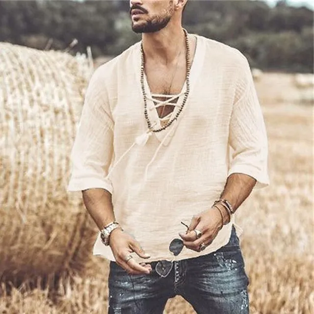 Men’s T shirt Tee Tee Tee Top Plain V Neck Street Vacation Half-Sleeve Lace up Clothing Apparel Fashion Designer Basic a46ea765dbf167f3b19e0f5cfe945cba