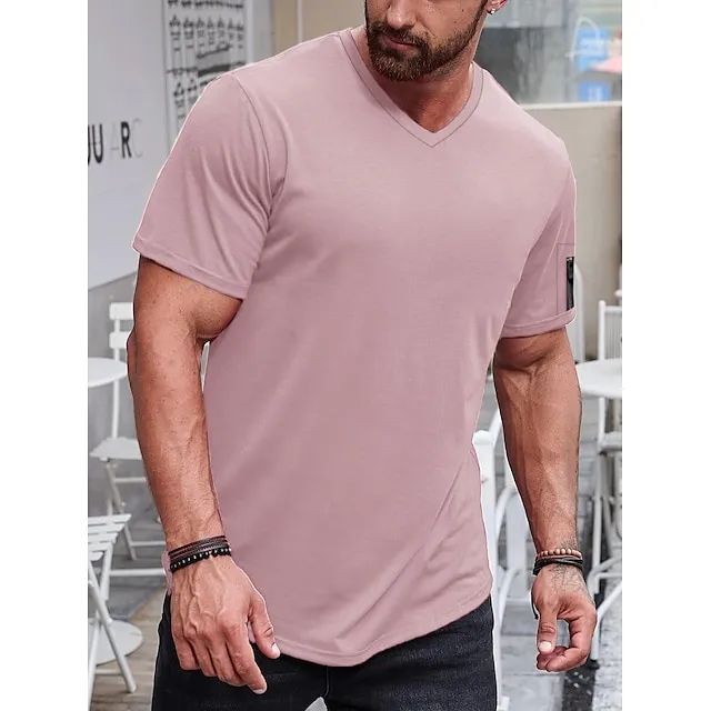 Men’s T shirt Tee Tee Plain V Neck Short Sleeve Clothing Apparel Muscle Slim Fit Comfortable Big and Tall 5a189242043122d0333c18872ebaebcb