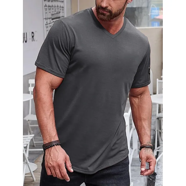 Men’s T shirt Tee Tee Plain V Neck Short Sleeve Clothing Apparel Muscle Slim Fit Comfortable Big and Tall aa7df4bf605042a40afeb30d16d112f3