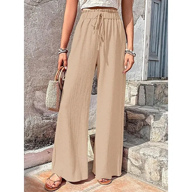 Women’s Wide Leg Pants Trousers Plain Side Pockets Full Length Casual Daily Outdoor Weekend Black Red S M Spring & Summer 1fddb8f58b896039e4dbad383b21b978