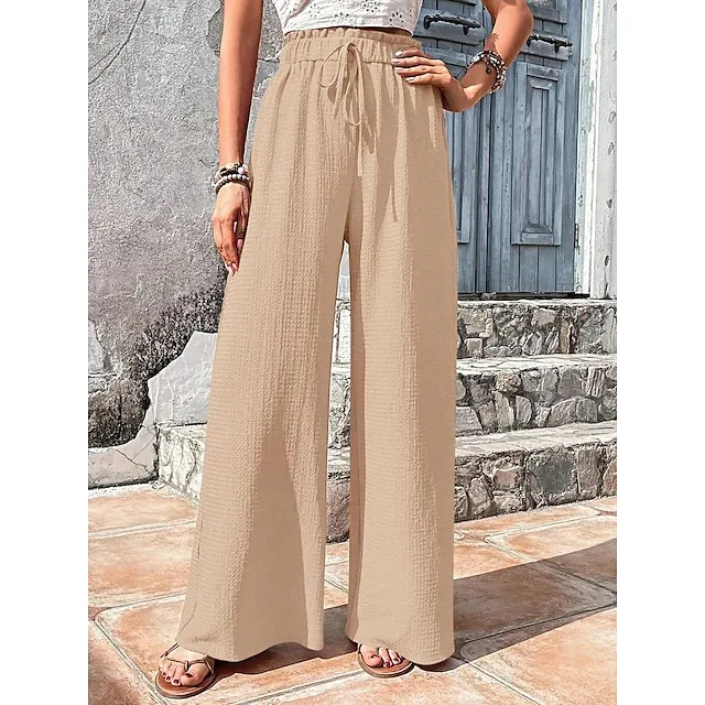 Women’s Wide Leg Pants Trousers Plain Side Pockets Full Length Casual Daily Outdoor Weekend Black Red S M Spring & Summer 2602c41ad3d723ed07be5726efa7ae46