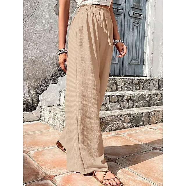 Women’s Wide Leg Pants Trousers Plain Side Pockets Full Length Casual Daily Outdoor Weekend Black Red S M Spring & Summer 47f3ac484b6b1b4dd526a74107831016