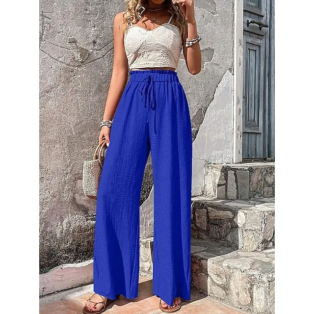 Women’s Wide Leg Pants Trousers Plain Side Pockets Full Length Casual Daily Outdoor Weekend Black Red S M Spring & Summer 69b4c0ef38908e30a4ad6bb0264d9acd