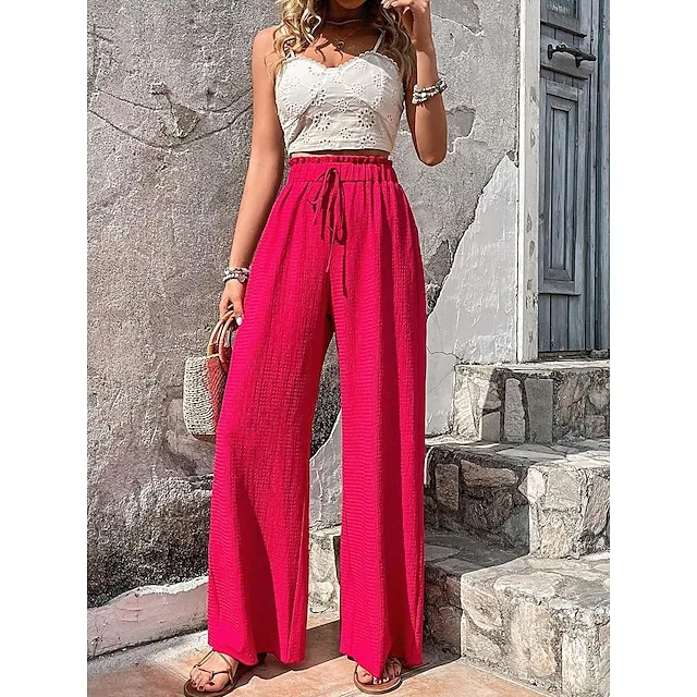 Women's Wide Leg Pants Trousers Plain Side Pockets Full Length Casual Daily Outdoor Weekend Black Red S M Spring & Summer 7bbebaa7e683e077767fb31e5855072e
