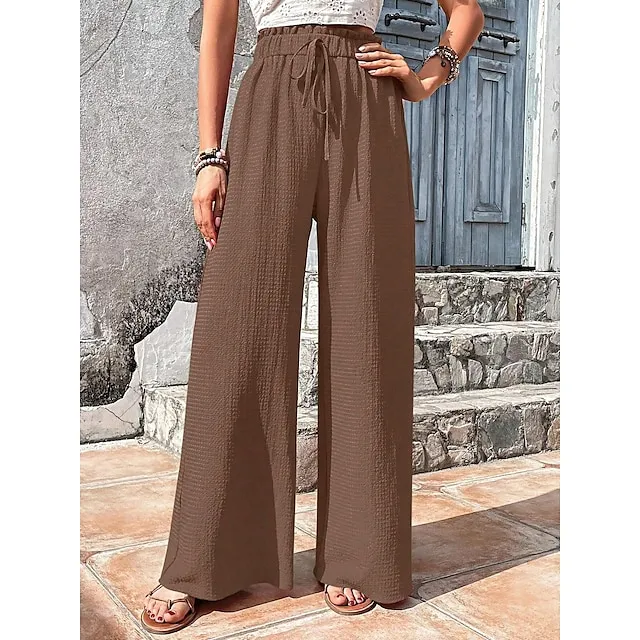 Women’s Wide Leg Pants Trousers Plain Side Pockets Full Length Casual Daily Outdoor Weekend Black Red S M Spring & Summer 87486d01588cd9ba53c35d6c58d54d30