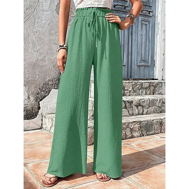 Women’s Wide Leg Pants Trousers Plain Side Pockets Full Length Casual Daily Outdoor Weekend Black Red S M Spring & Summer 8bf9a41578120583b4c850b5b3267a34