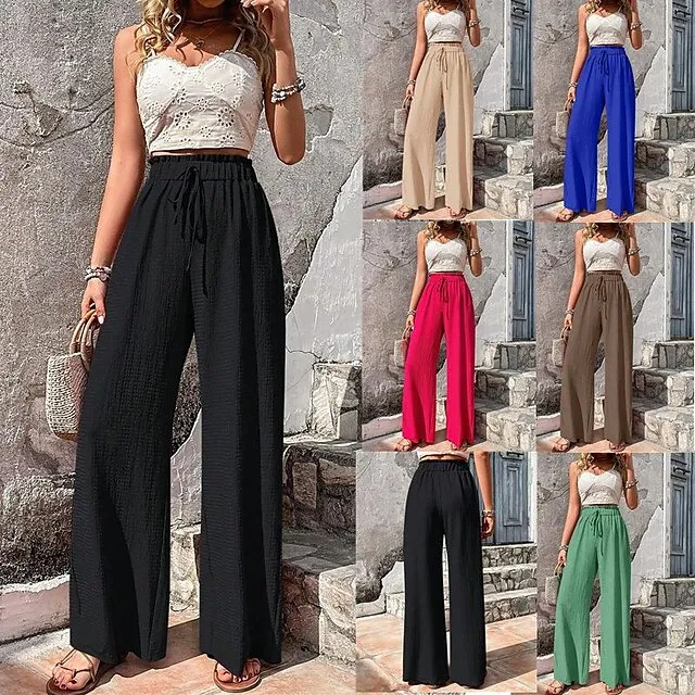 Women’s Wide Leg Pants Trousers Plain Side Pockets Full Length Casual Daily Outdoor Weekend Black Red S M Spring & Summer b7f68d62e9c50bba06908c74a5bfbf2b