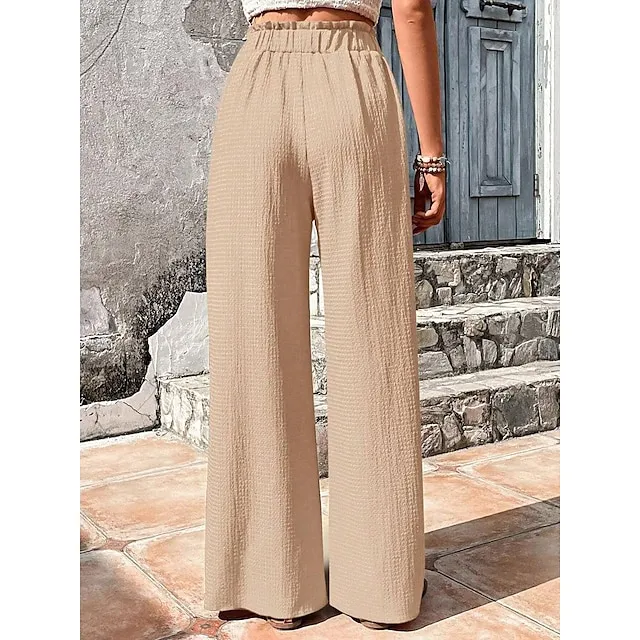 Women’s Wide Leg Pants Trousers Plain Side Pockets Full Length Casual Daily Outdoor Weekend Black Red S M Spring & Summer eb0f986a2c784a2a2a965685cc8830fd