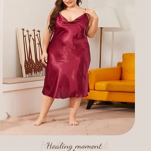Women’s Plus Size Pajamas Loungewear Nightgown Sleepwear Pure Color Fashion Simple Sexy Home Daily Bed Polyester Plunging Neck Sleeveless Backless Summer Spring Wine 1e0d4c91009c20fbab49d2f51116d986