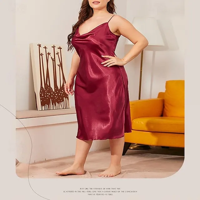 Women’s Plus Size Pajamas Loungewear Nightgown Sleepwear Pure Color Fashion Simple Sexy Home Daily Bed Polyester Plunging Neck Sleeveless Backless Summer Spring Wine 811e4af90cad893ed1993cc09a0a1986