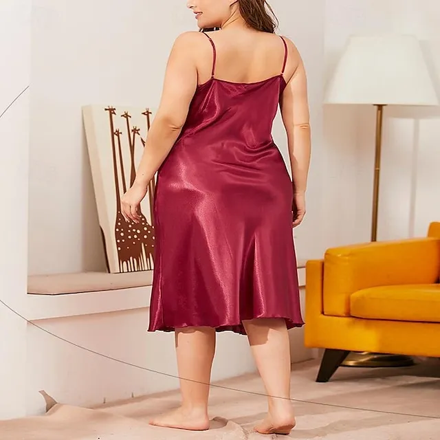 Women’s Plus Size Pajamas Loungewear Nightgown Sleepwear Pure Color Fashion Simple Sexy Home Daily Bed Polyester Plunging Neck Sleeveless Backless Summer Spring Wine b162f691c01e60b83d0aa4e52b77587a