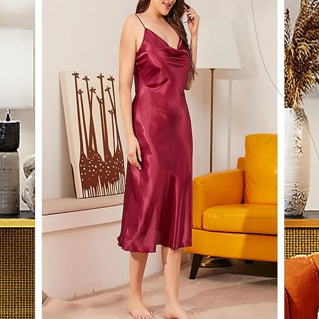 Women’s Plus Size Pajamas Loungewear Nightgown Sleepwear Pure Color Fashion Simple Sexy Home Daily Bed Polyester Plunging Neck Sleeveless Backless Summer Spring Wine d9814dfd95cac381ee1db0bd8a47d668