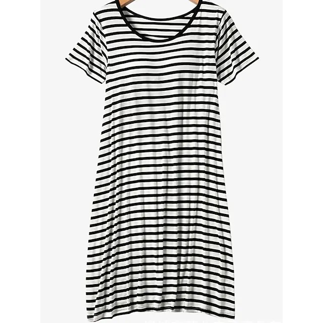 Women’s Pajamas Nightgown Nightshirt Dress Stripe Fashion Comfort Home Daily Bed Modal Breathable Crew Neck Short Sleeve Chest pads Summer Black Pink 8a72399ce037596280520b2c8ab5b0d4